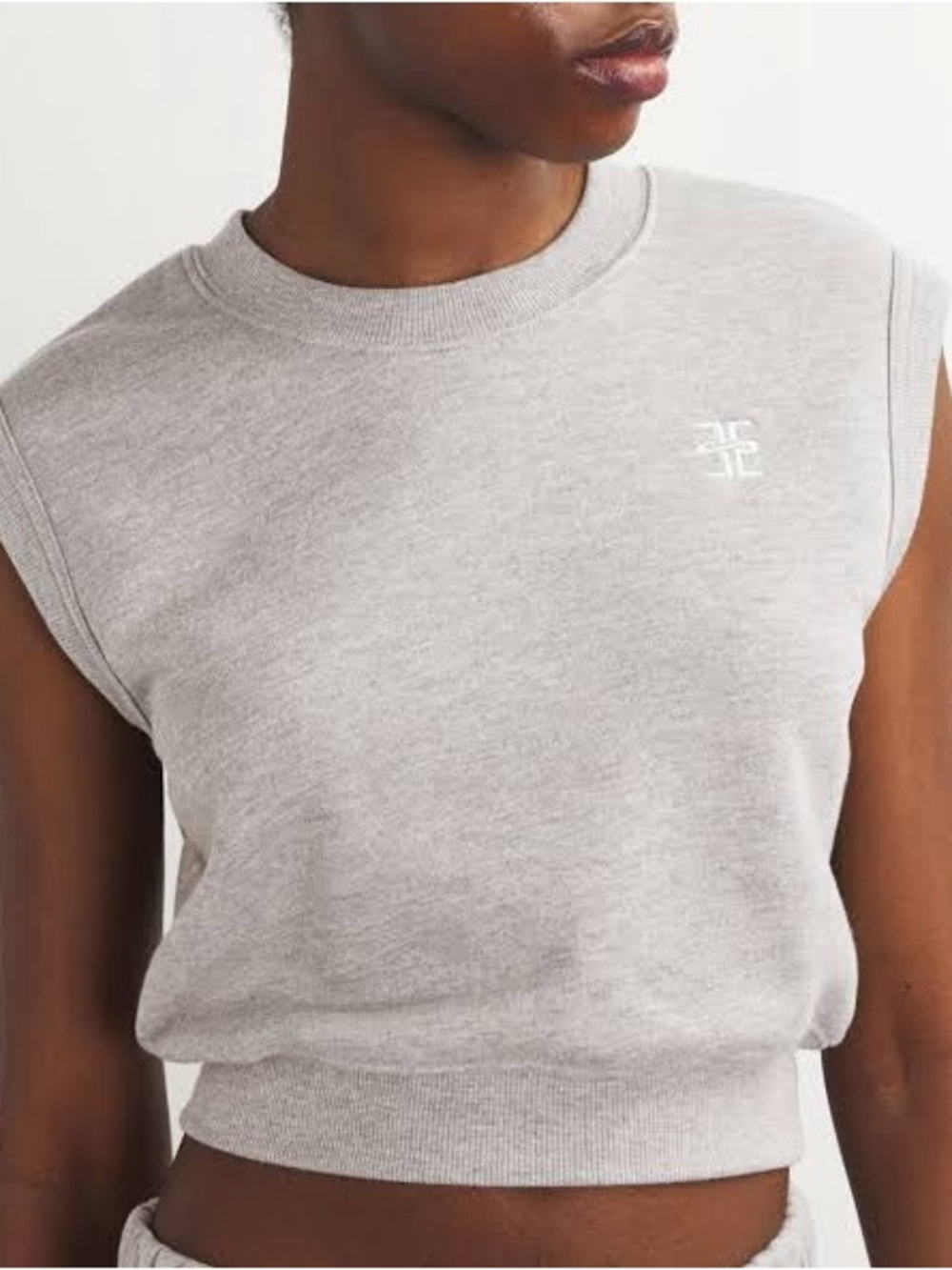 Eterne Gray Sleeveless Sweatshirt Crop Top Logo Large NWT